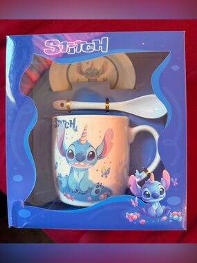 Stitch Unicorn Ceramic Mug & Spoon Set - Blue